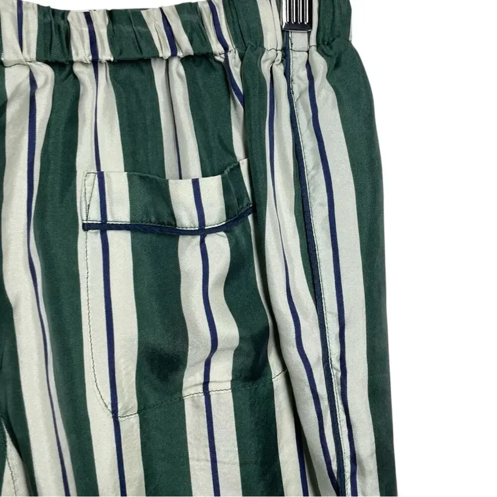 Sleepy Jones Green Cream Striped Silk Pajama Pants XS